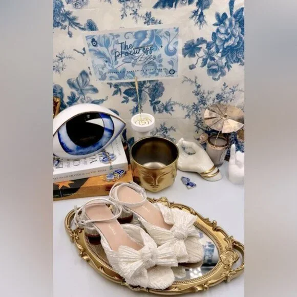 🆕 LOEFFLER RANDALL 🧿 NWOT Dahlia White Lace Bow Mid Heel, Sz 6 - Picture 2 of 15